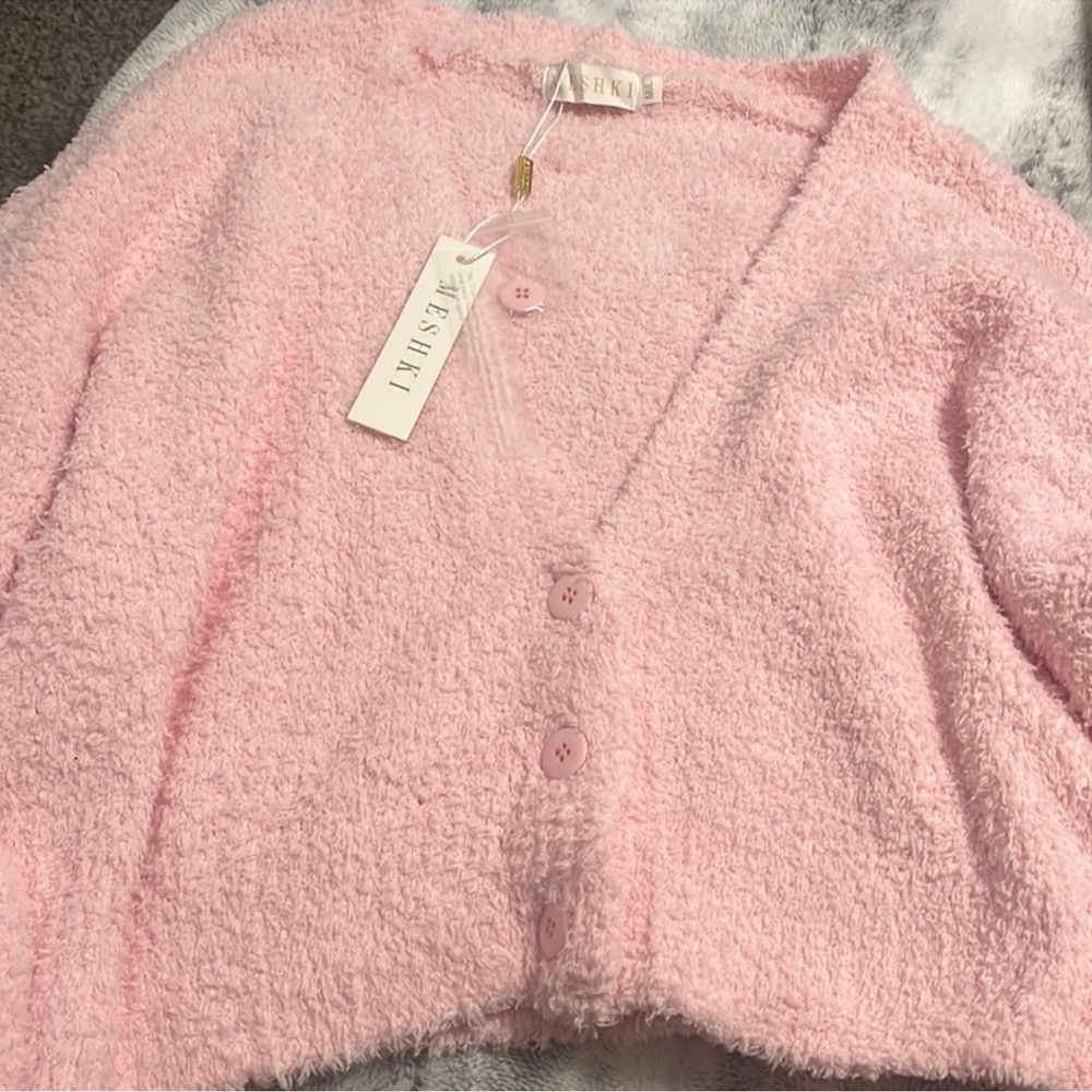 Pink meshki Fuzzy Cardigan